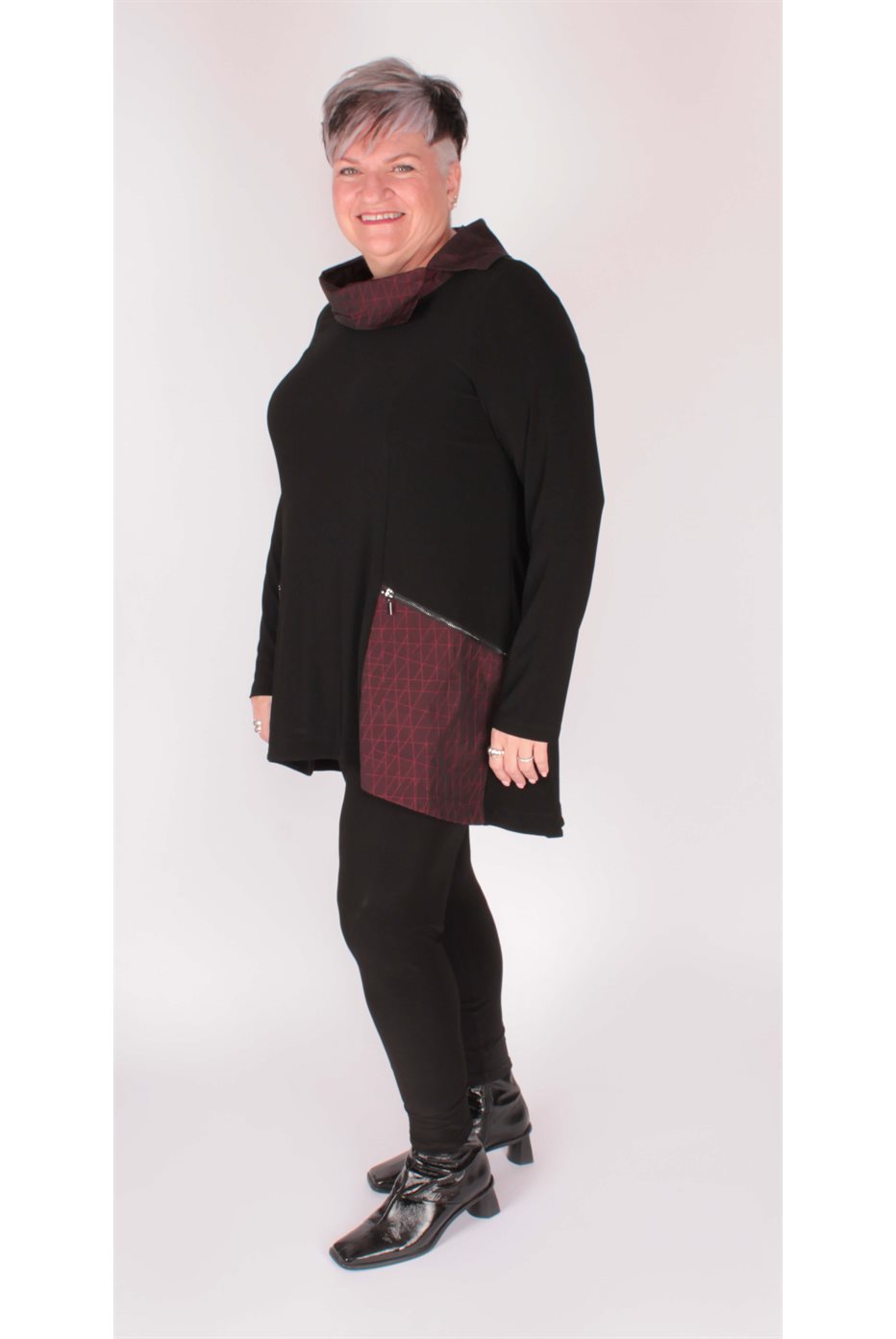 Black / Red Cowl Neck Tunic